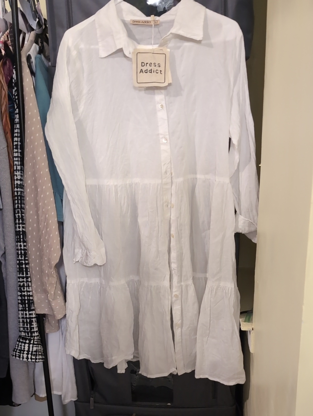 Dress Addict White Tiered Button-Front Midi Dress